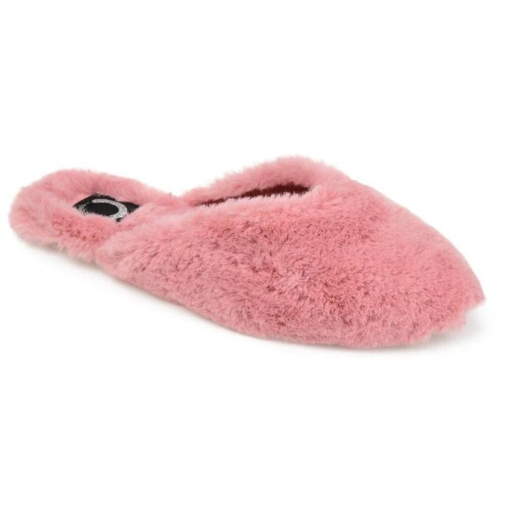 Journee Collection Womens Sundown Plush Fur Slippers Pink Mule 10 MSRP $50